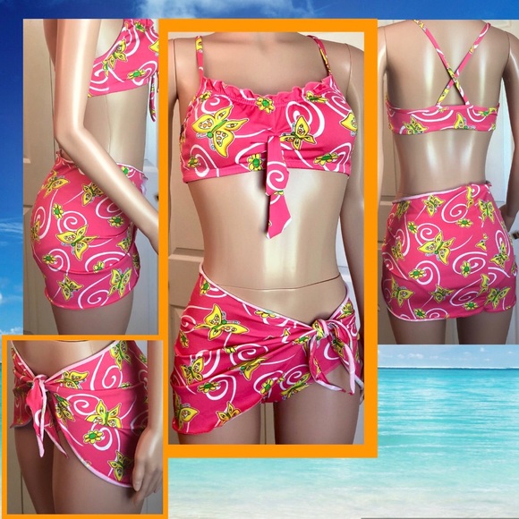 Other - ❤️SALE❤️ 3 PIECE Pink Butterfly Bikini